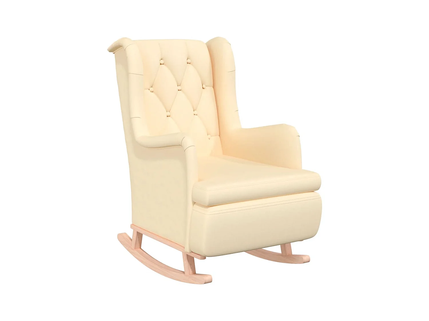 Fauteuil avec pieds à bascule en bois d'hévéa solide Crème Tissu