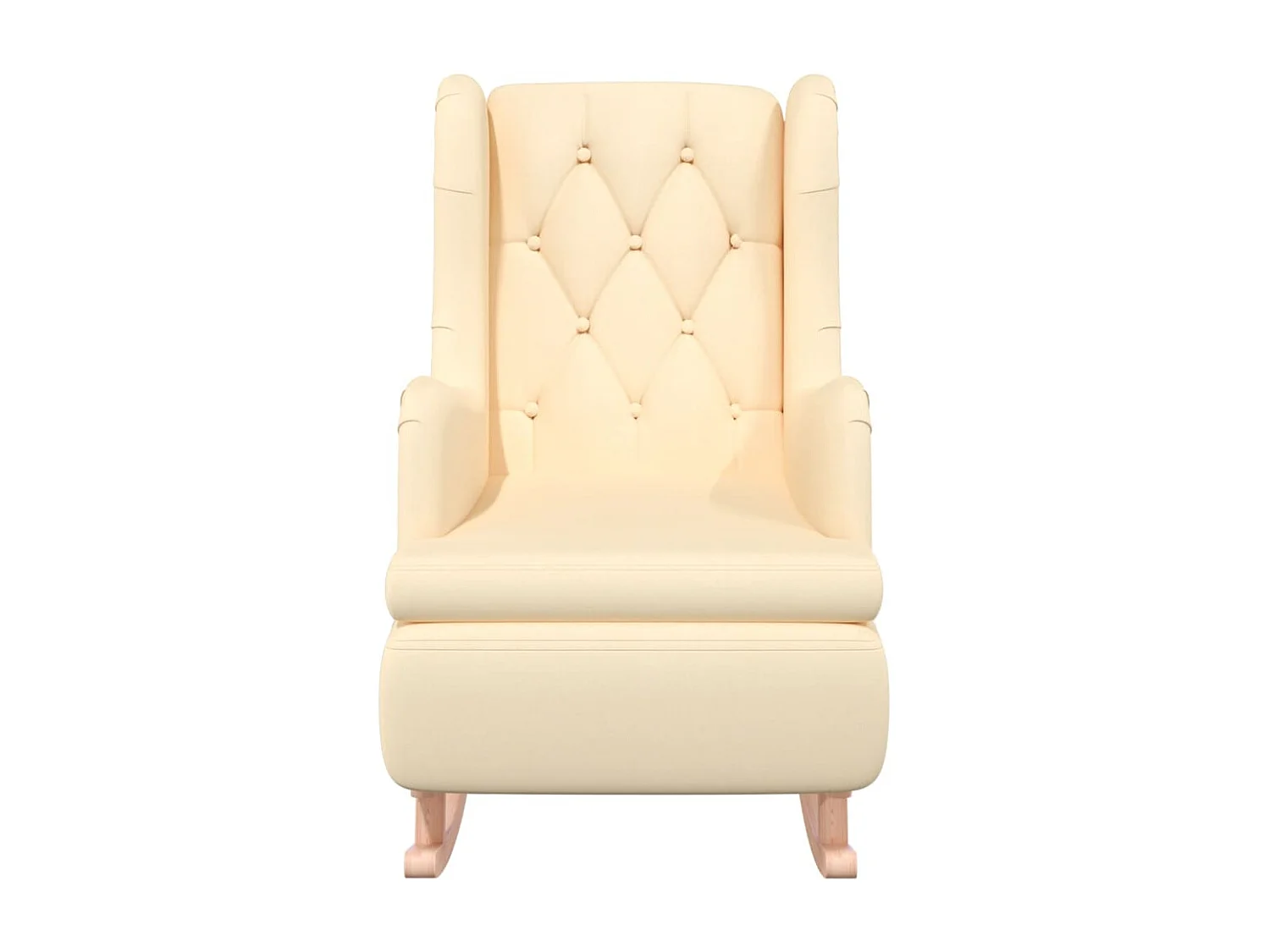 Fauteuil avec pieds à bascule en bois d'hévéa solide Crème Tissu