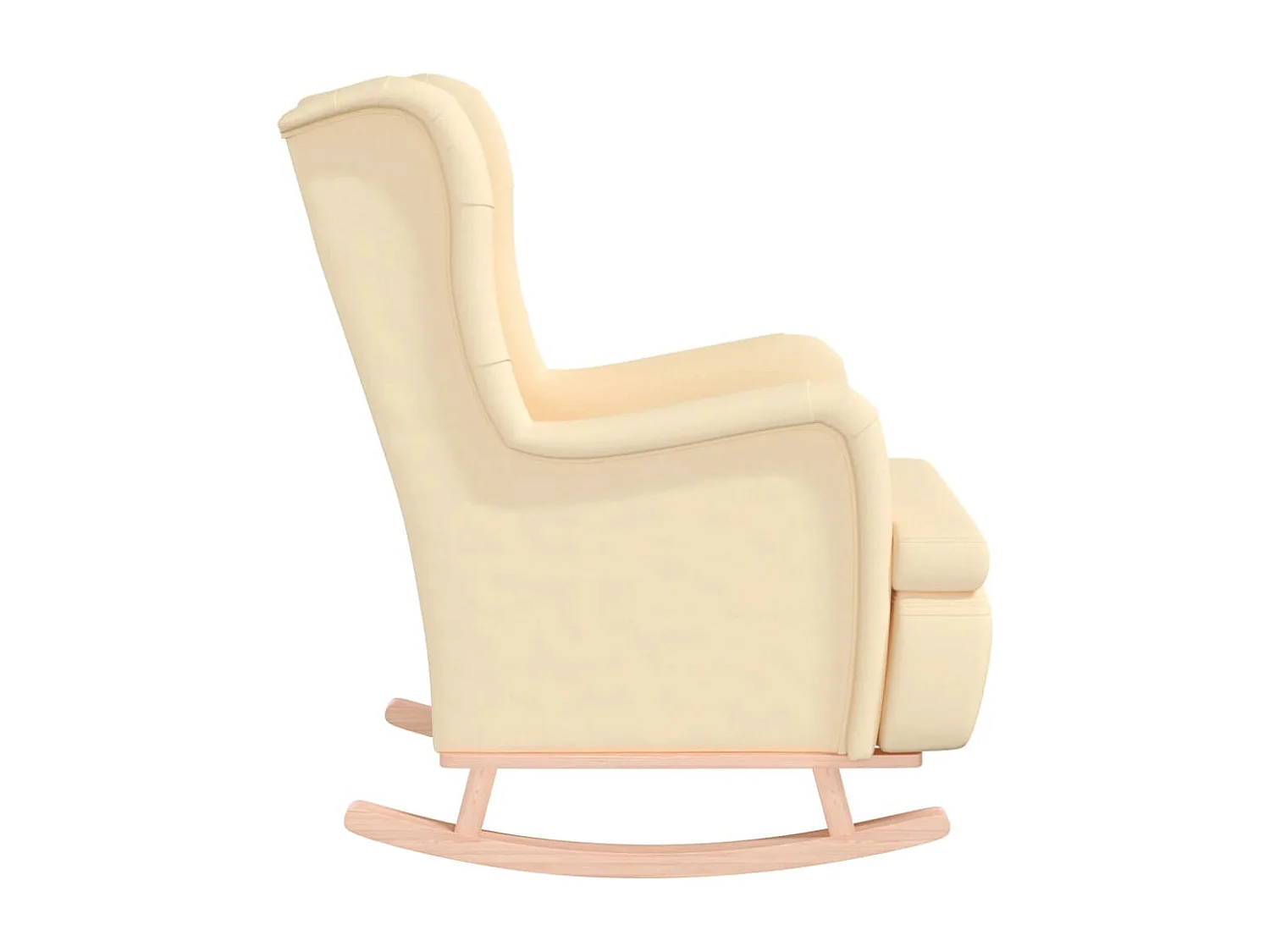 Fauteuil avec pieds à bascule en bois d'hévéa solide Crème Tissu