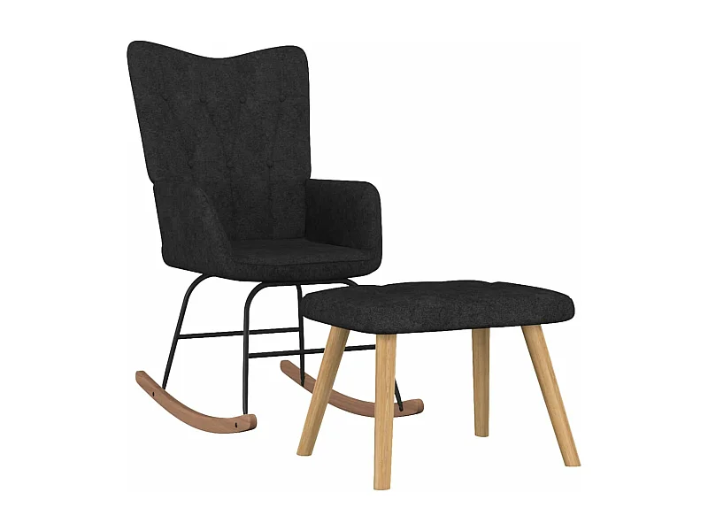 Chaise à bascule avec tabouret Noir Tissu 2