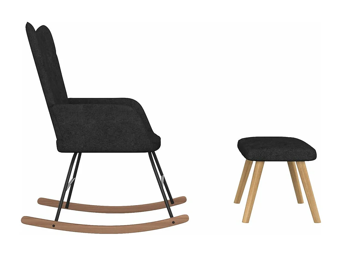 Chaise à bascule avec tabouret Noir Tissu 2