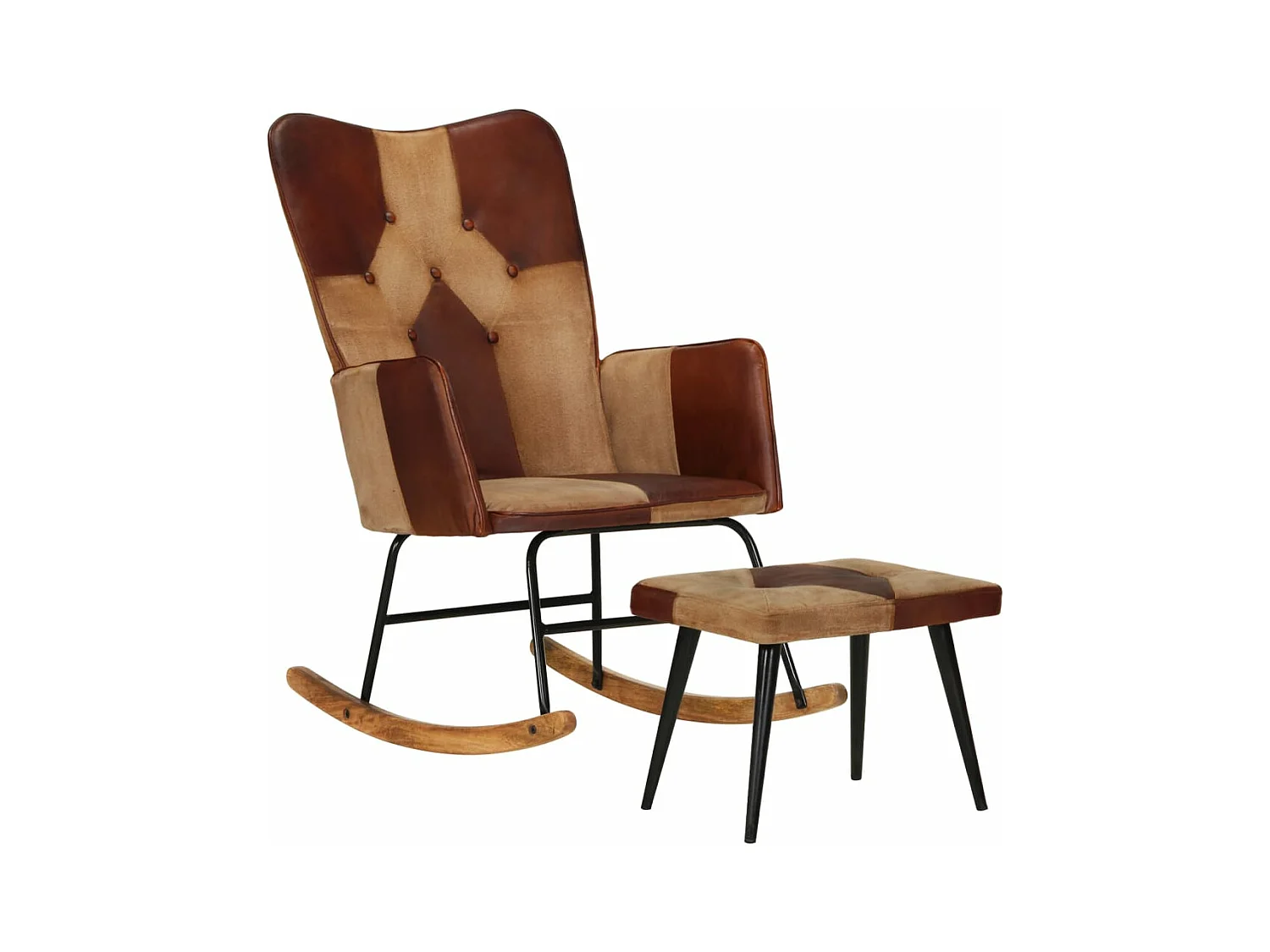 Chaise à bascule et repose-pieds Marron Cuir véritable et toile