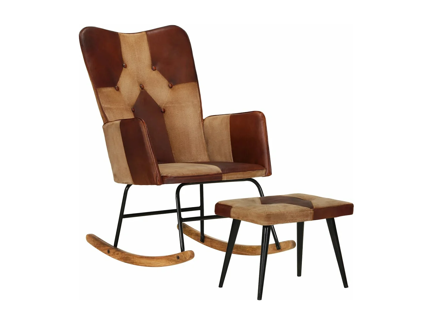 Chaise à bascule et repose-pieds Marron Cuir véritable et toile
