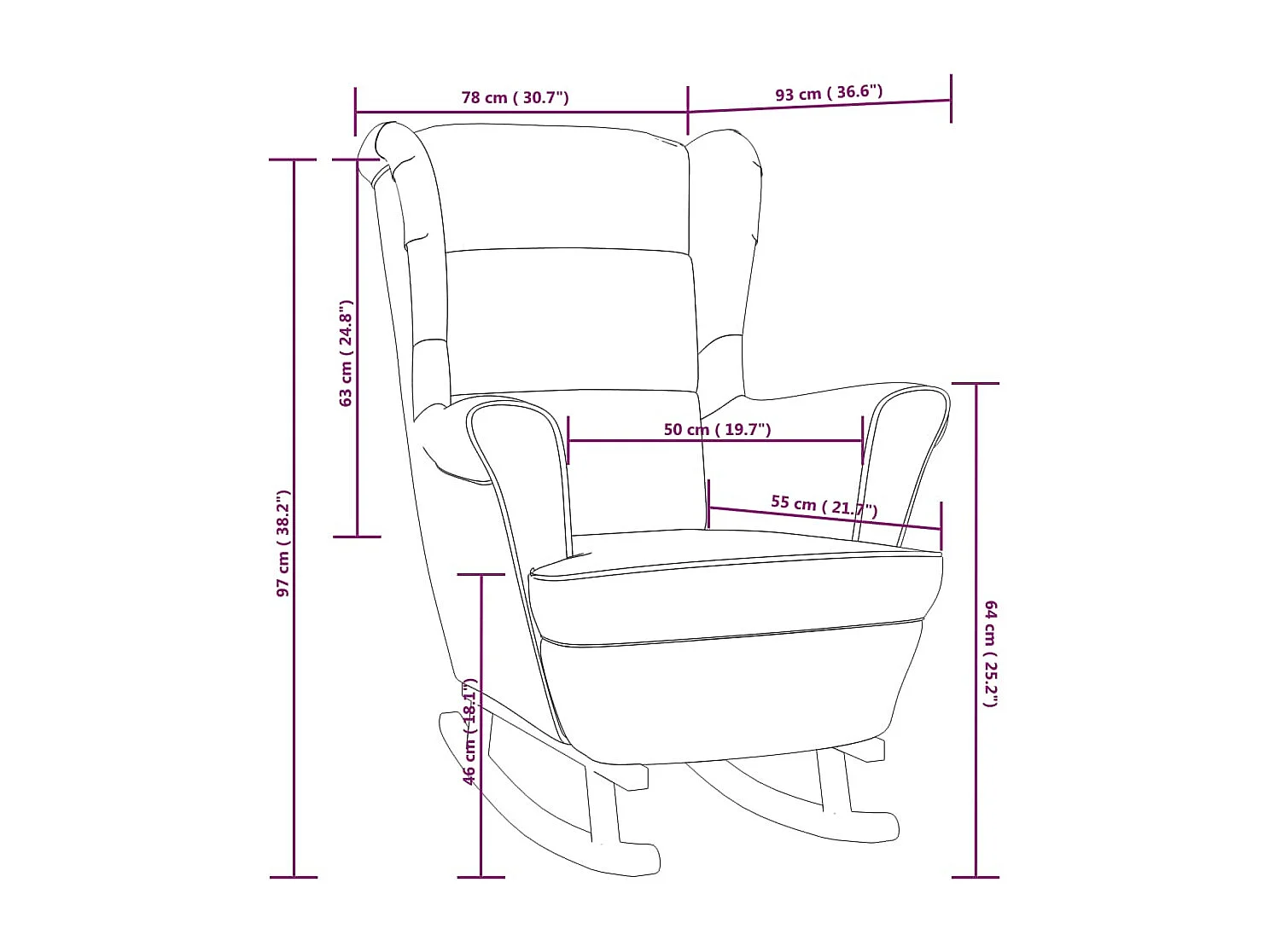 Fauteuil à bascule pieds en bois massif d'hévéa Jaune Velours