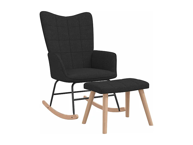 Chaise à bascule avec tabouret Noir Tissu 3