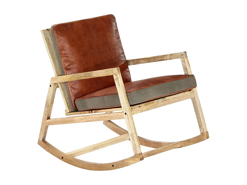Chaise à bascule Marron Cuir véritable et manguier massif