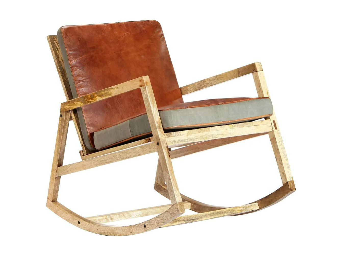 Chaise à bascule Marron Cuir véritable et manguier massif