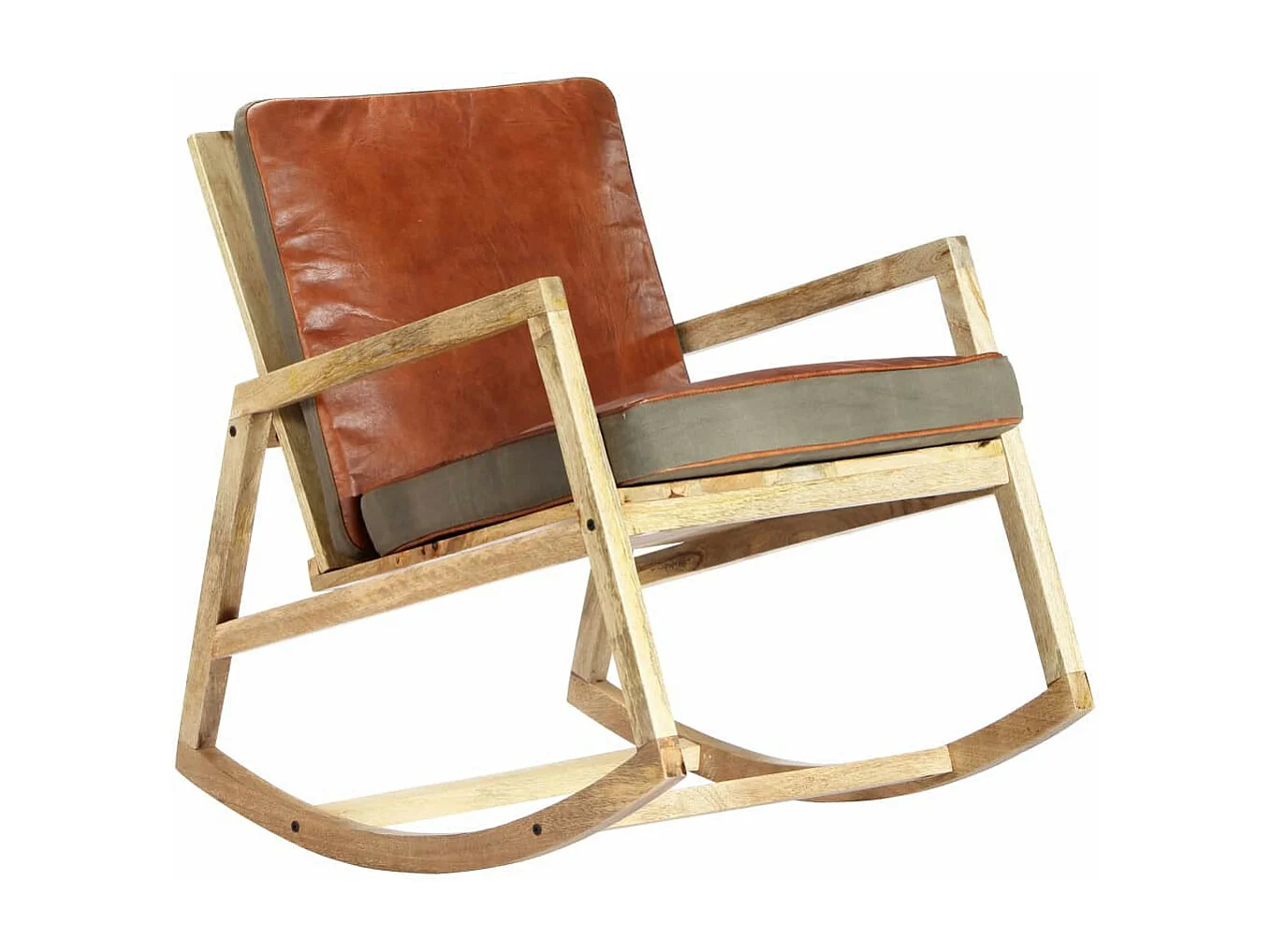 Chaise à bascule Marron Cuir véritable et manguier massif