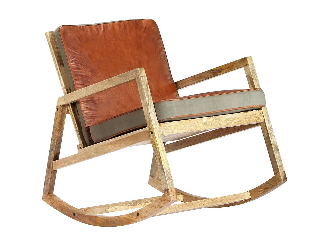 Chaise à bascule Marron Cuir véritable et manguier massif