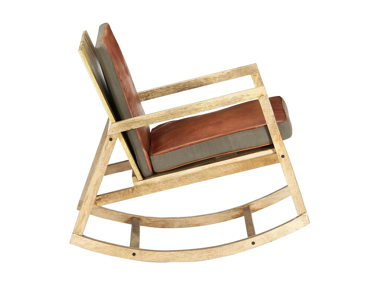 Chaise à bascule Marron Cuir véritable et manguier massif