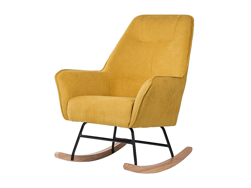 Fauteuil à bascule tissu jaune moutarde et pieds bois clair Kopen 75cm