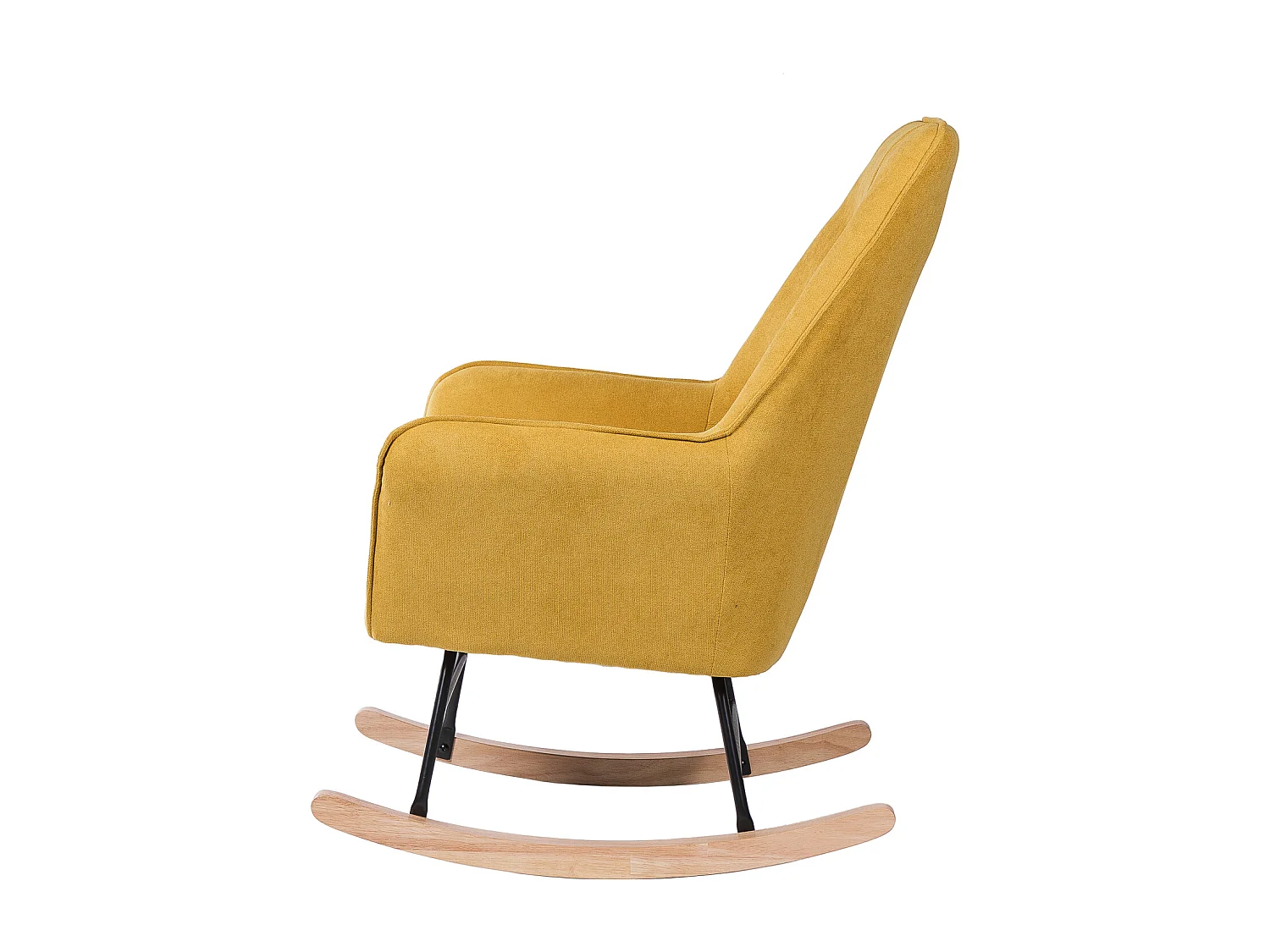Fauteuil à bascule tissu jaune moutarde et pieds bois clair Kopen 75cm