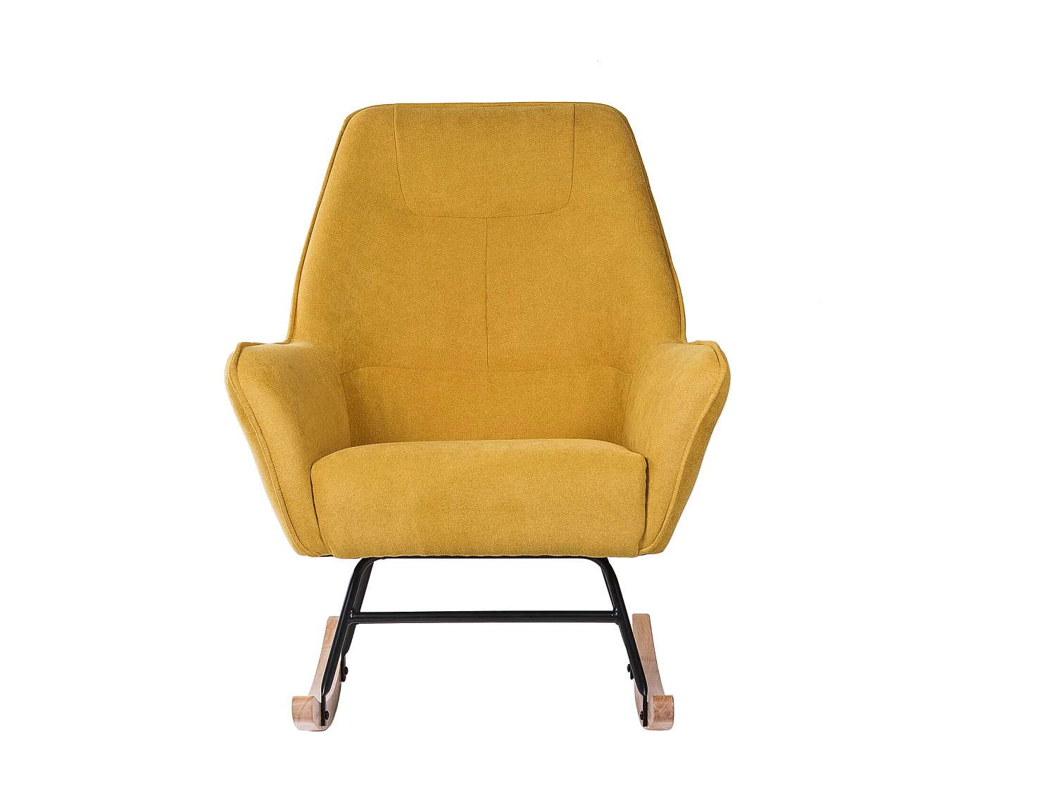 Fauteuil à bascule tissu jaune moutarde et pieds bois clair Kopen 75cm