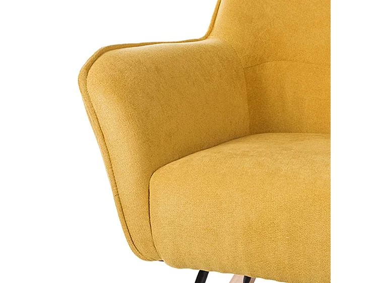Fauteuil à bascule tissu jaune moutarde et pieds bois clair Kopen 75cm