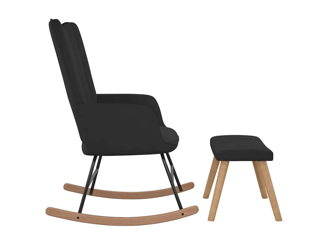 Chaise à bascule avec repose-pied Noir Velours