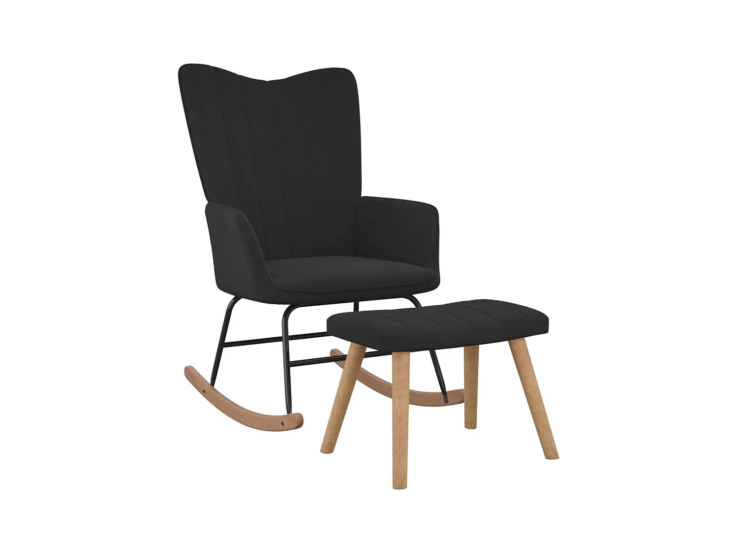 Schommelstoel met voetenbank fluweel zwart