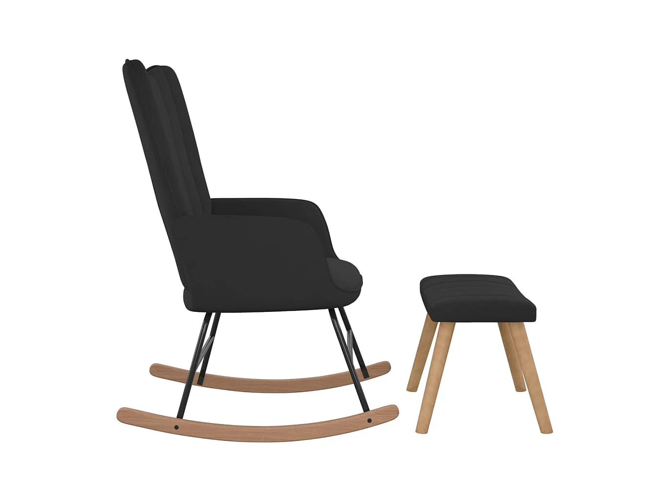 Schommelstoel met voetenbank fluweel zwart