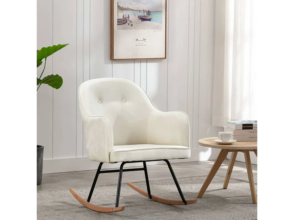 Chaise à bascule Blanc crème Velours 2