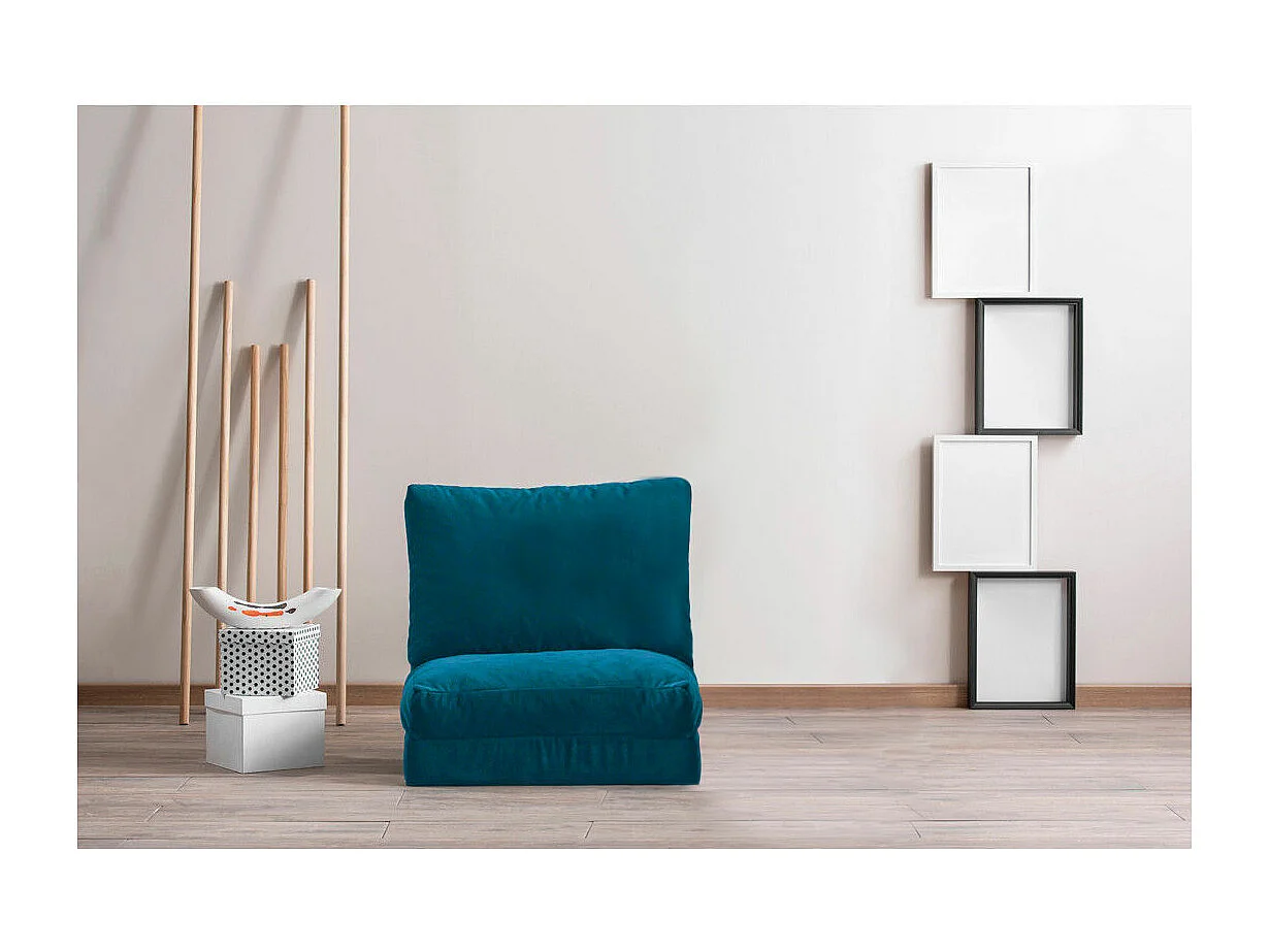 Fauteuil convertible multipositions velours Talya-Couleur Bleu canard-1 place fauteuil