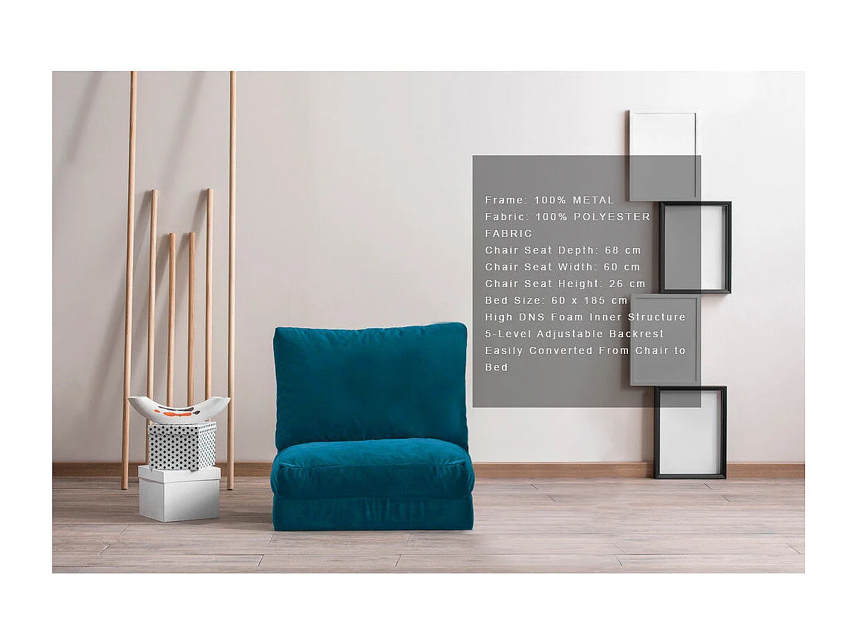 Fauteuil convertible multipositions velours Talya-Couleur Bleu canard-1 place fauteuil