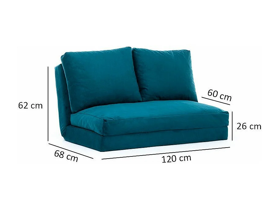 Talya fluwelen converteerbare fauteuil met meerdere posities-Kleur Blauwe Eend-Aantal plaatsen) 2 zitplaatsen