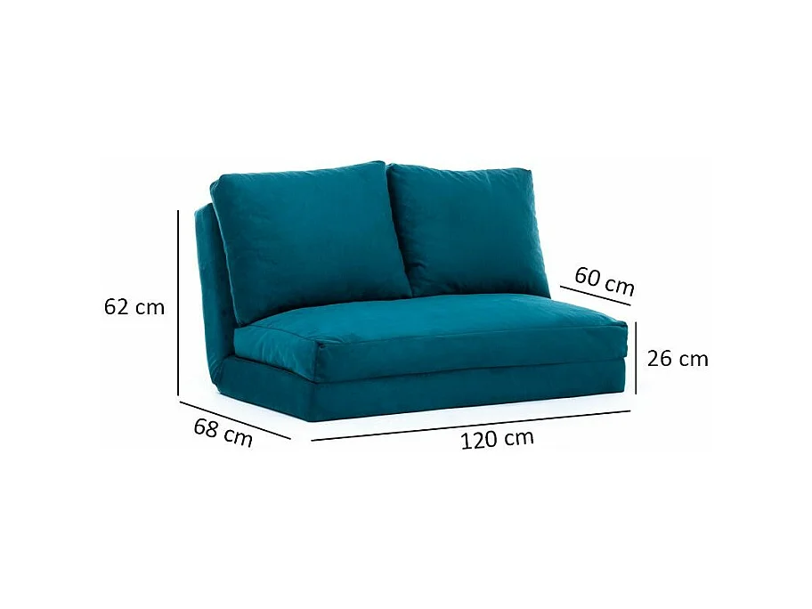 Fauteuil convertible multipositions velours Talya-Couleur Bleu canard-2 places