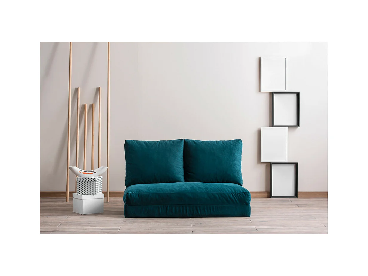 Fauteuil convertible multipositions velours Talya-Couleur Bleu canard-2 places