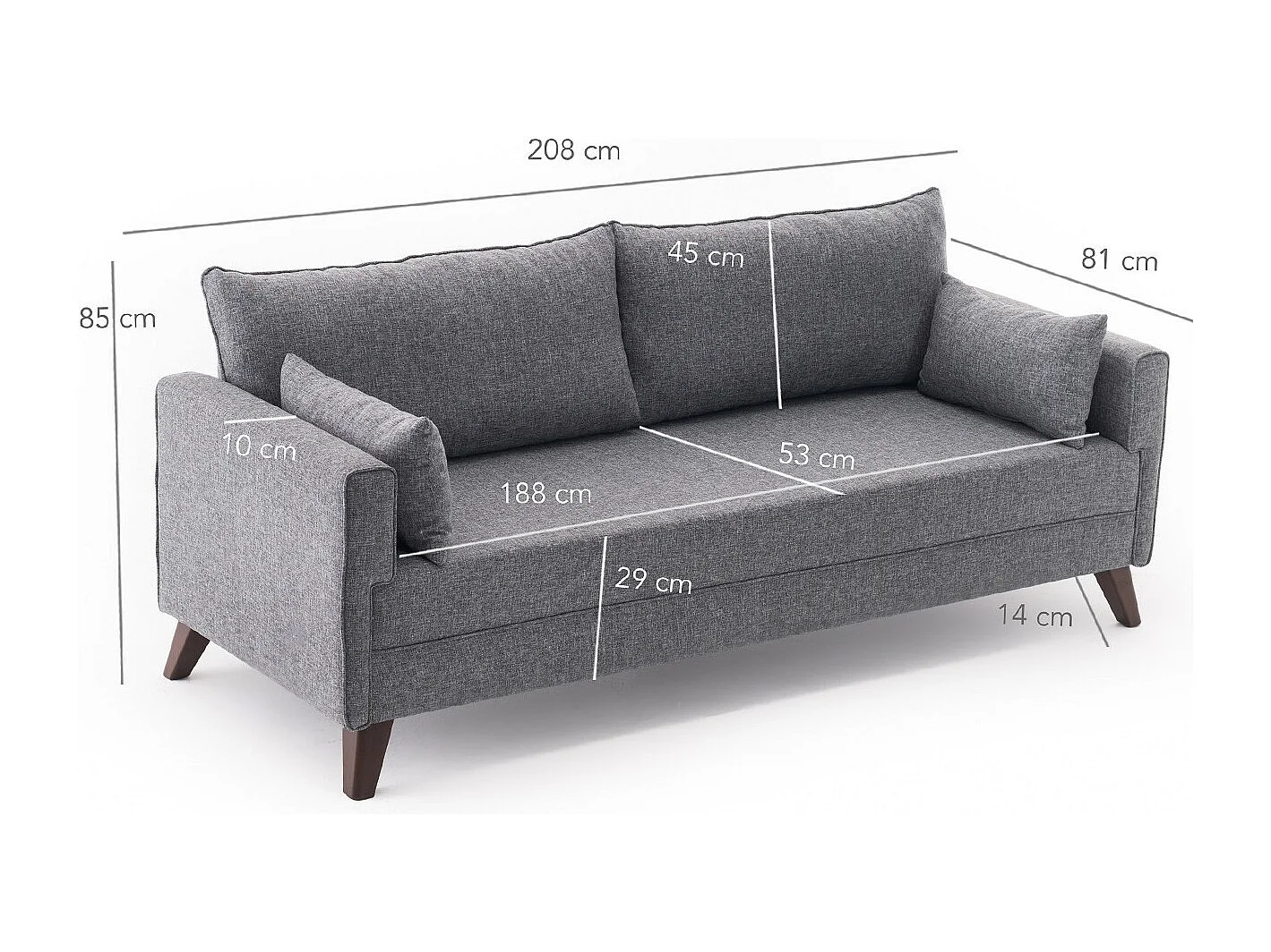 Canapé convertible 3 places tissu gris Kandy 208cm