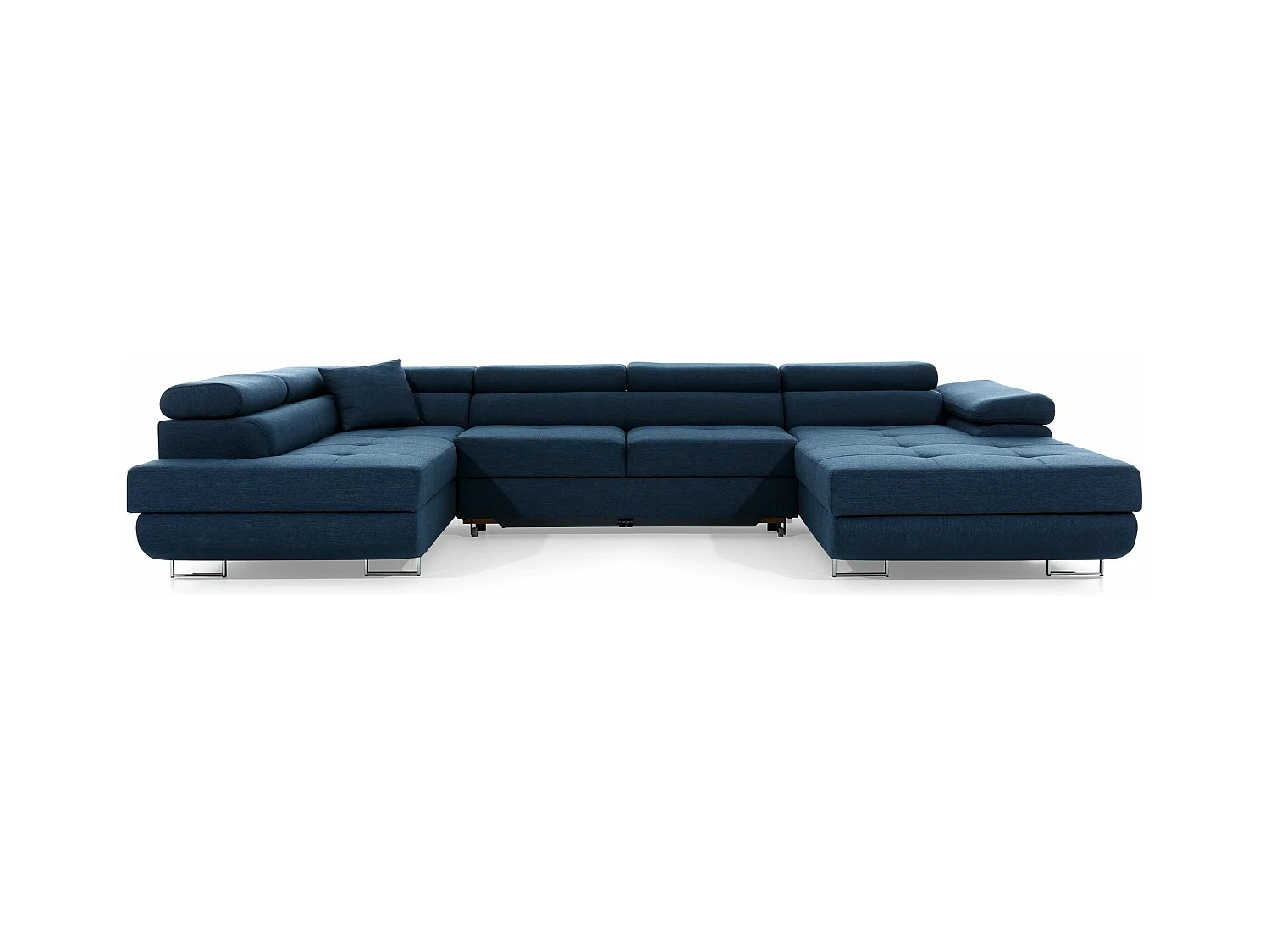 Canapé panoramique tissu bleu marine convertible avec coffre de rangement Romano 345cm-Coffre de rangement à gauche
