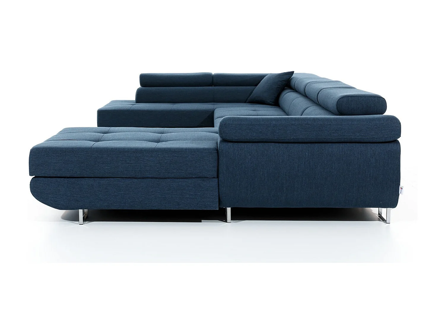 Canapé panoramique tissu bleu marine convertible avec coffre de rangement Romano 345cm-Coffre de rangement à gauche