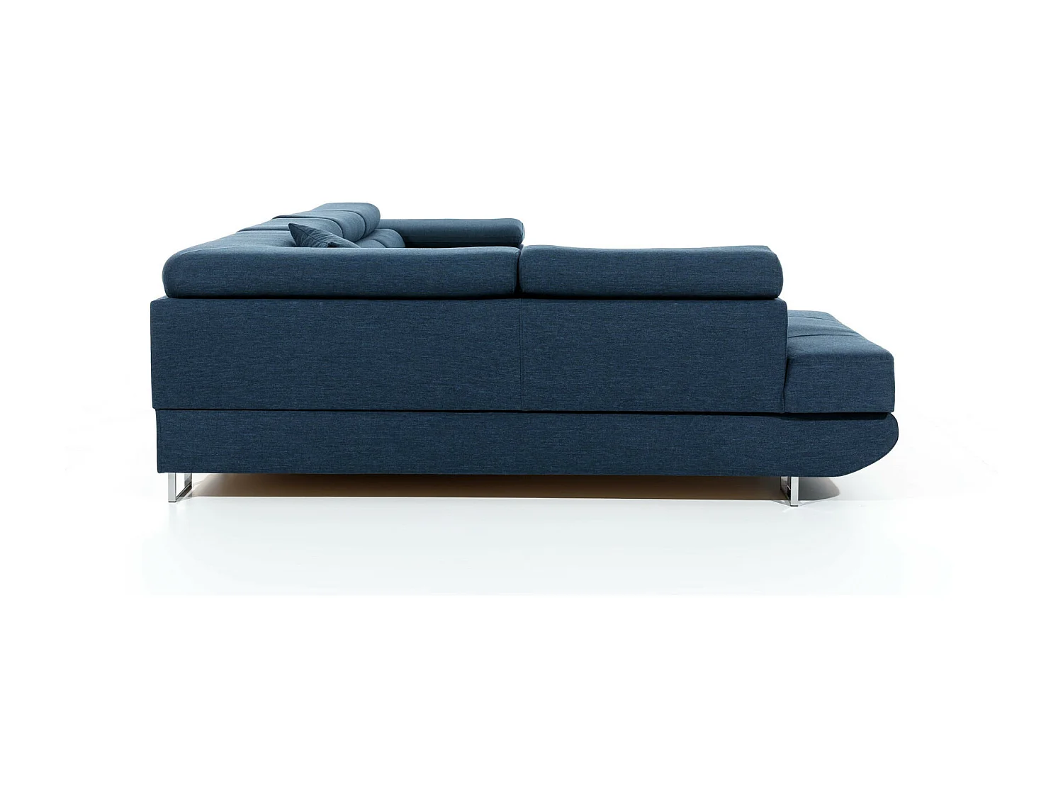 Canapé panoramique tissu bleu marine convertible avec coffre de rangement Romano 345cm-Coffre de rangement à gauche