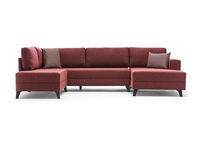 Canapé panoramique tissu rouge méridiennes modulables Kinju 305cm