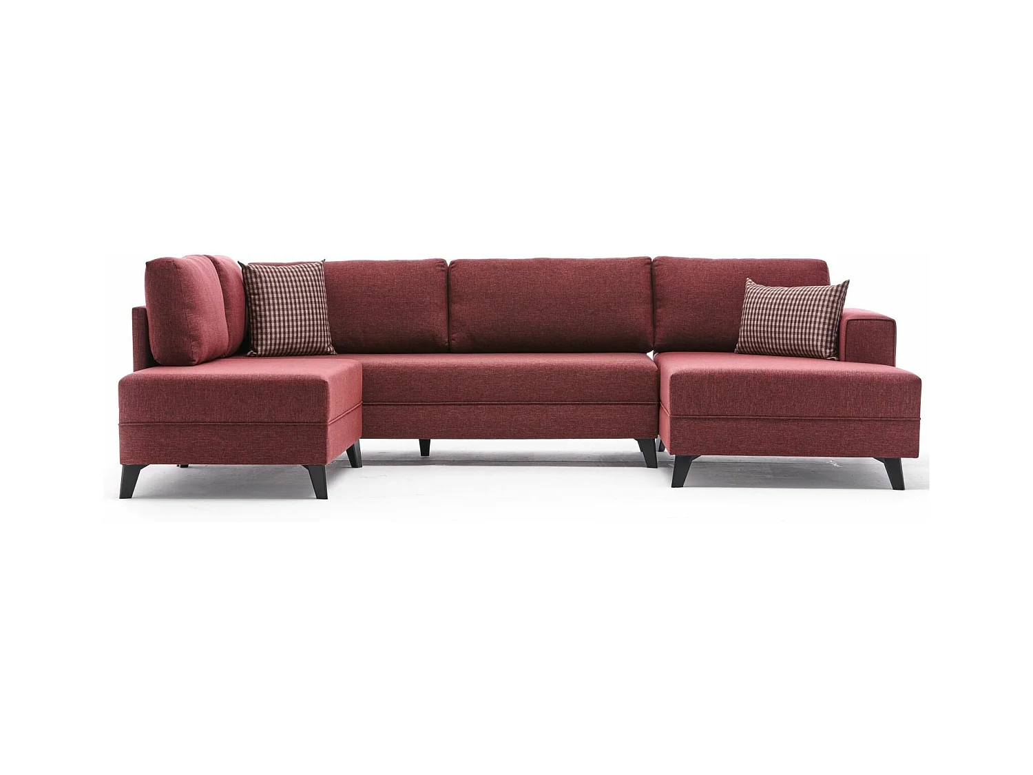 Canapé panoramique tissu rouge méridiennes modulables Kinju 305cm