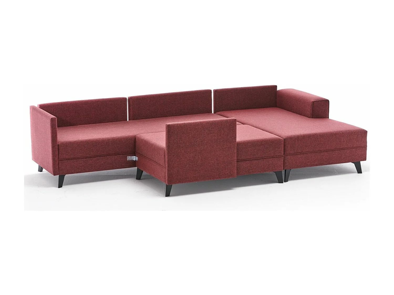 Canapé panoramique tissu rouge méridiennes modulables Kinju 305cm