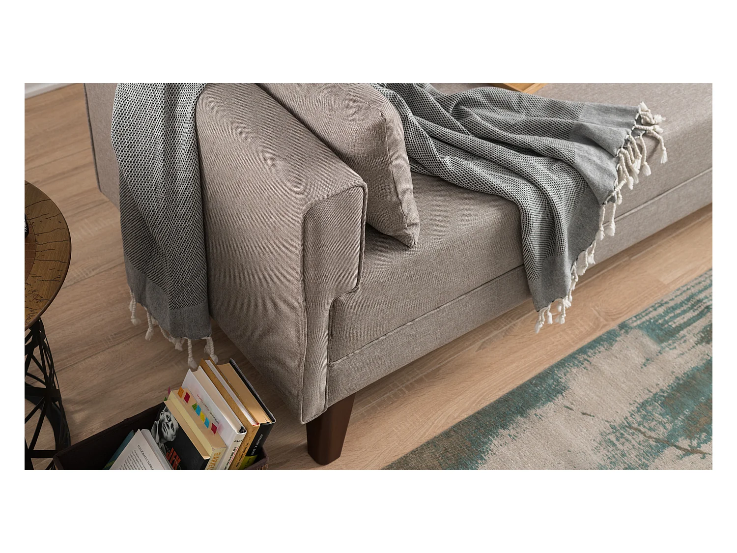 Canapé convertible 3 places tissu beige Kandy 208cm