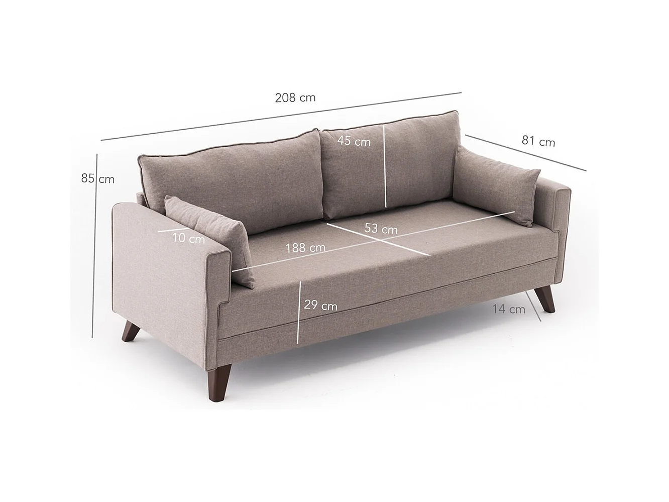 Canapé convertible 3 places tissu beige Kandy 208cm