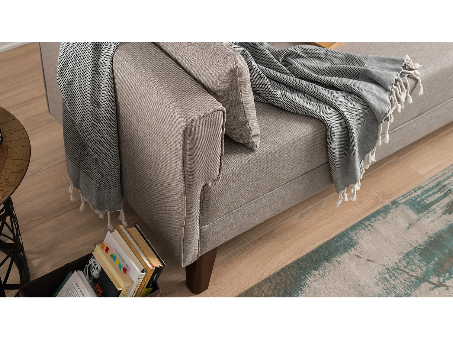 Canapé convertible 3 places tissu beige Kandy 208cm