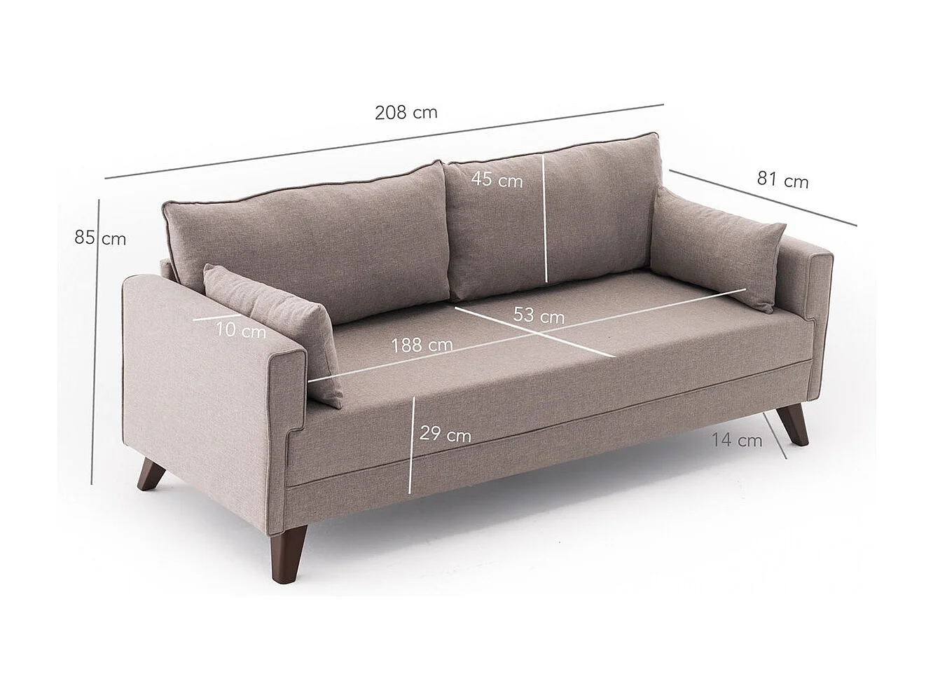 Canapé convertible 3 places tissu beige Kandy 208cm