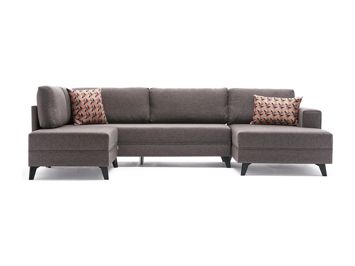 Canapé panoramique tissu marron méridiennes modulables Kinju 305cm