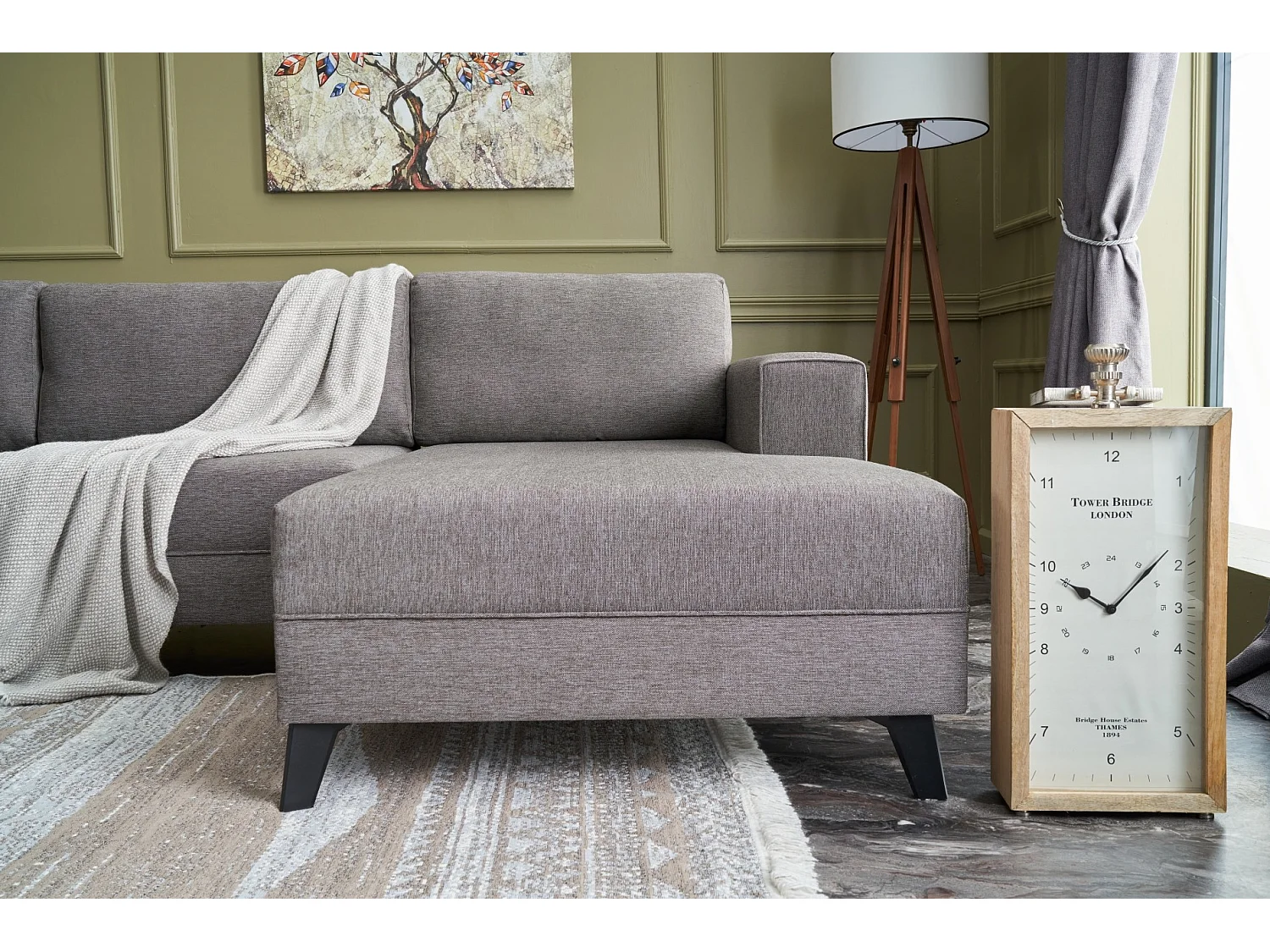 Canapé panoramique tissu marron méridiennes modulables Kinju 305cm