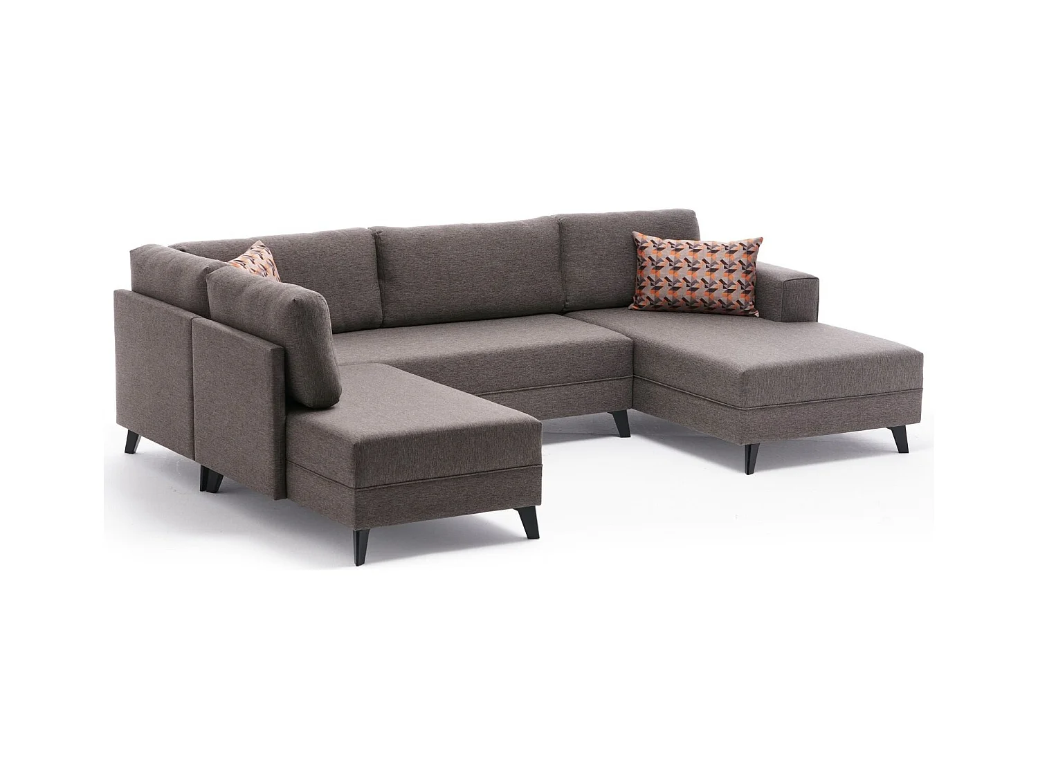 Canapé panoramique tissu marron méridiennes modulables Kinju 305cm