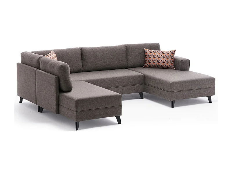 Canapé panoramique tissu marron méridiennes modulables Kinju 305cm