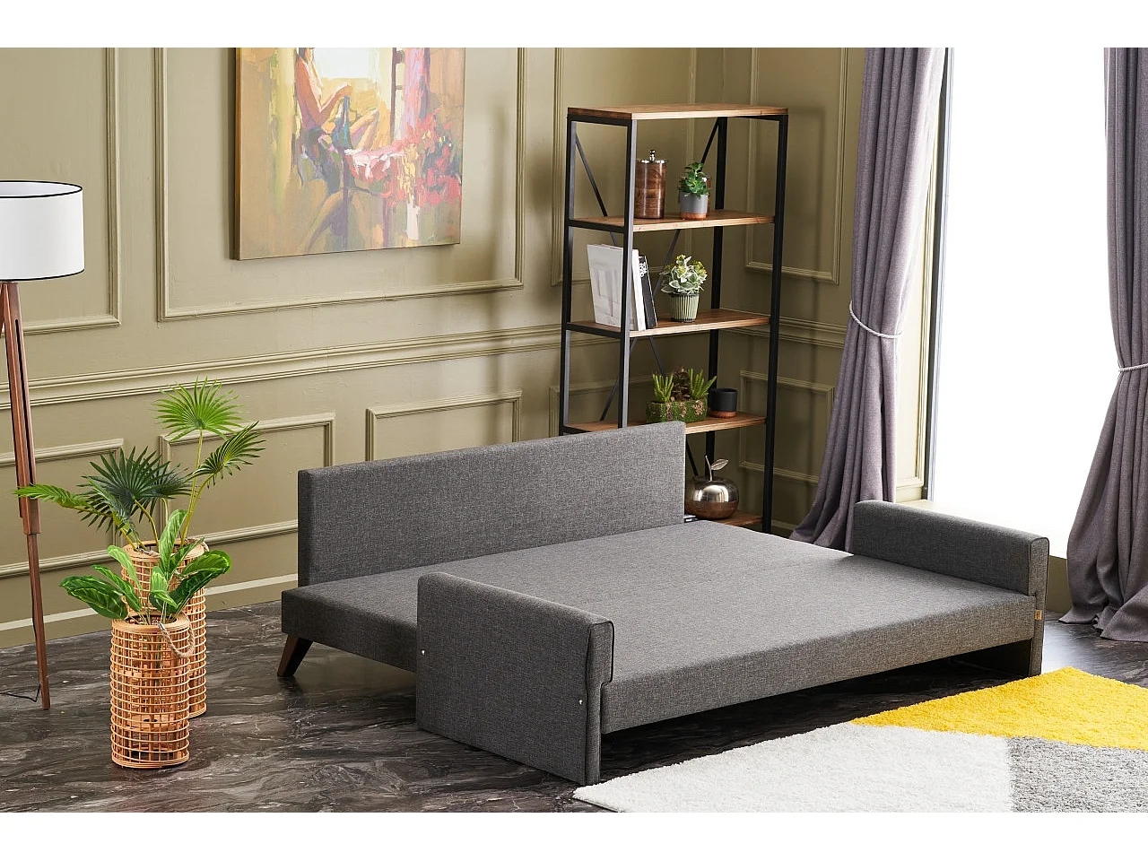 Kandy donkergrijze stoffen 3-zits slaapbank 208 cm