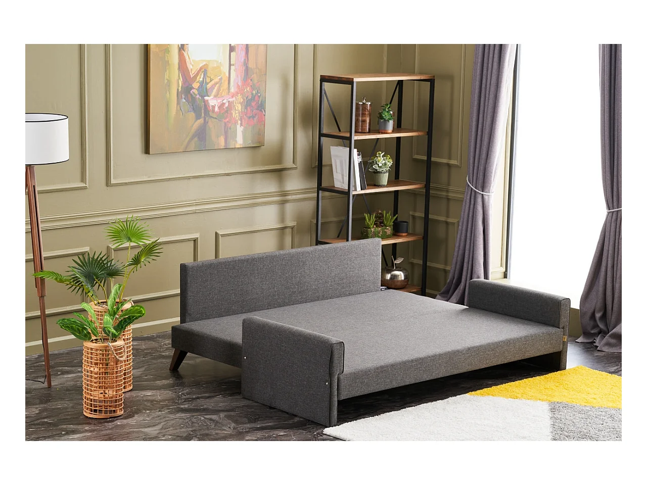 Canapé convertible 3 places tissu gris foncé Kandy 208cm