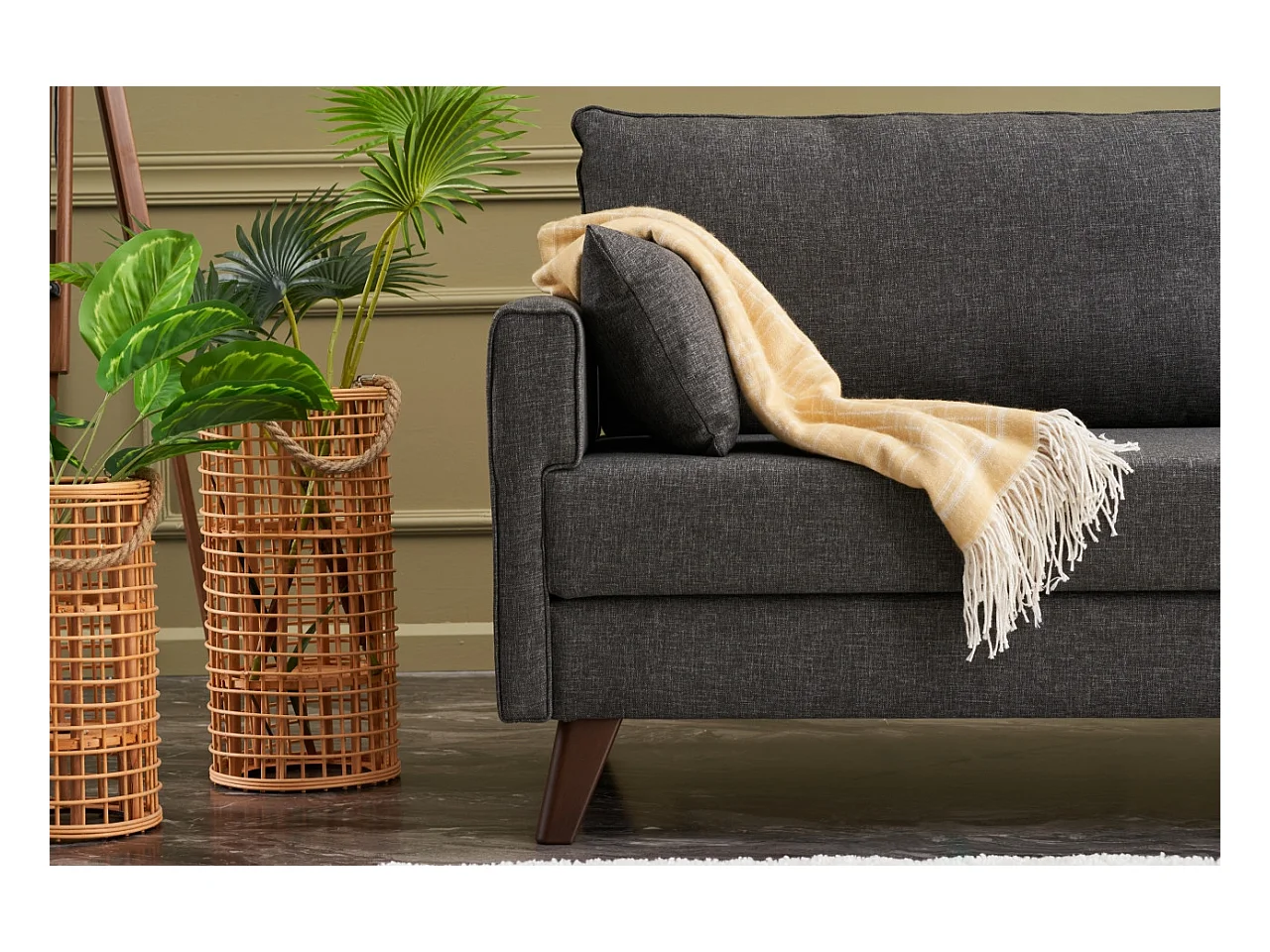 Canapé convertible 3 places tissu gris foncé Kandy 208cm
