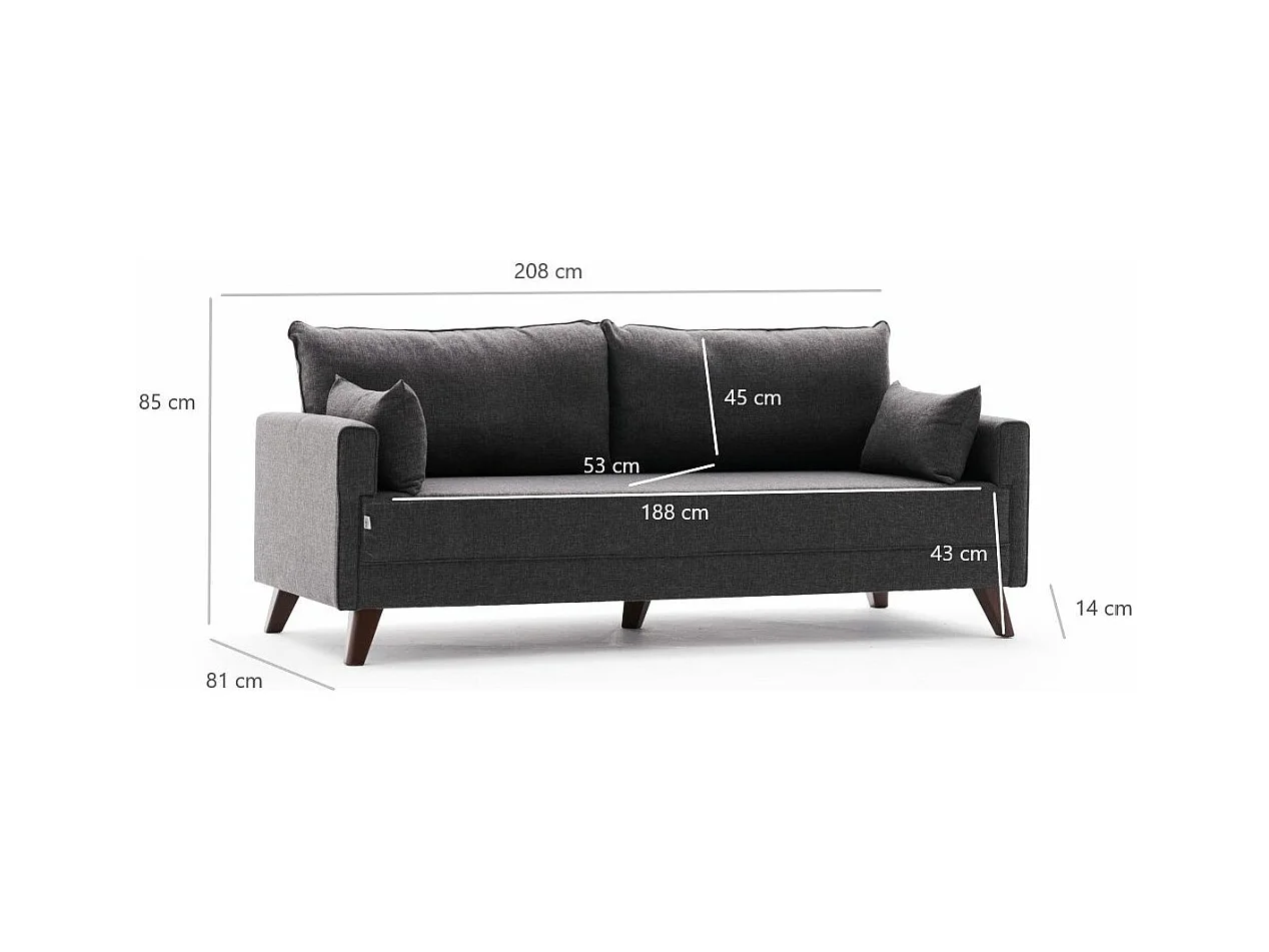 Canapé convertible 3 places tissu gris foncé Kandy 208cm