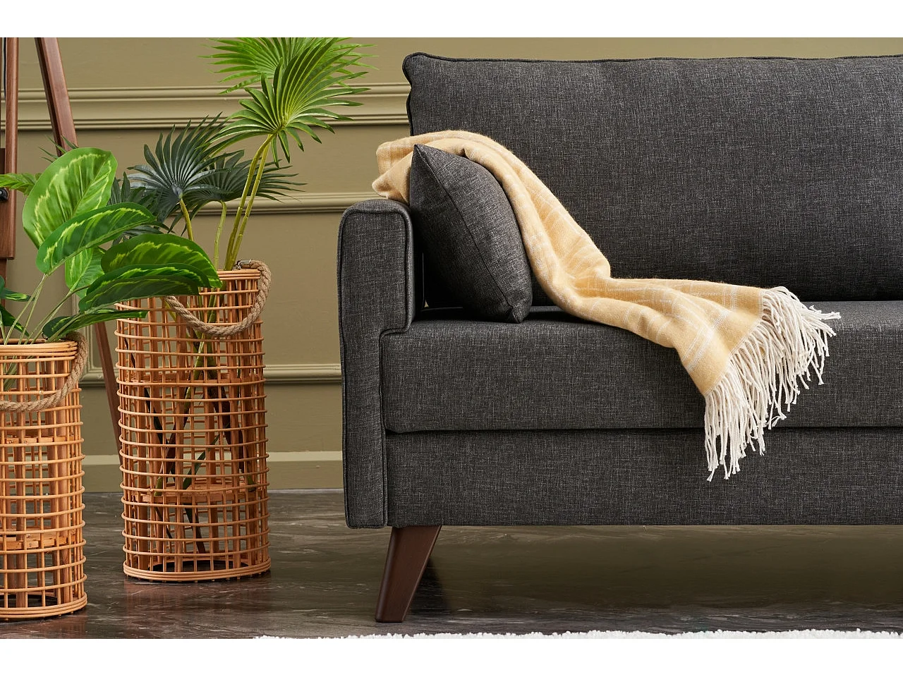 Canapé convertible 3 places tissu gris foncé Kandy 208cm