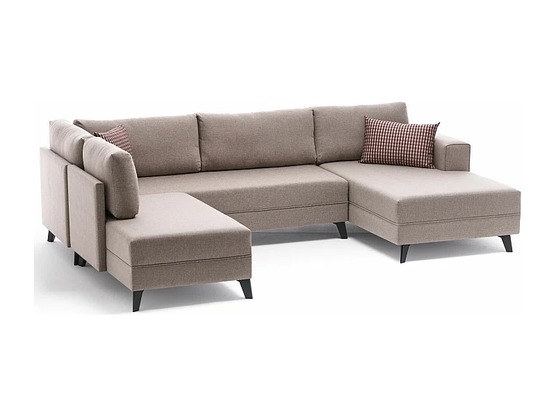 Canapé panoramique tissu beige méridiennes modulables Kinju 305cm