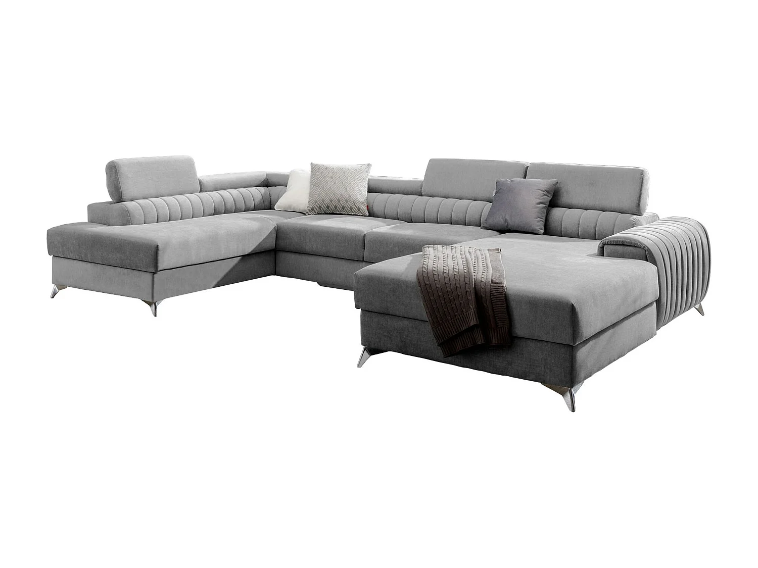 Hoekbank U lichtgrijze stoffen opbergbox links Kalante 347 cm