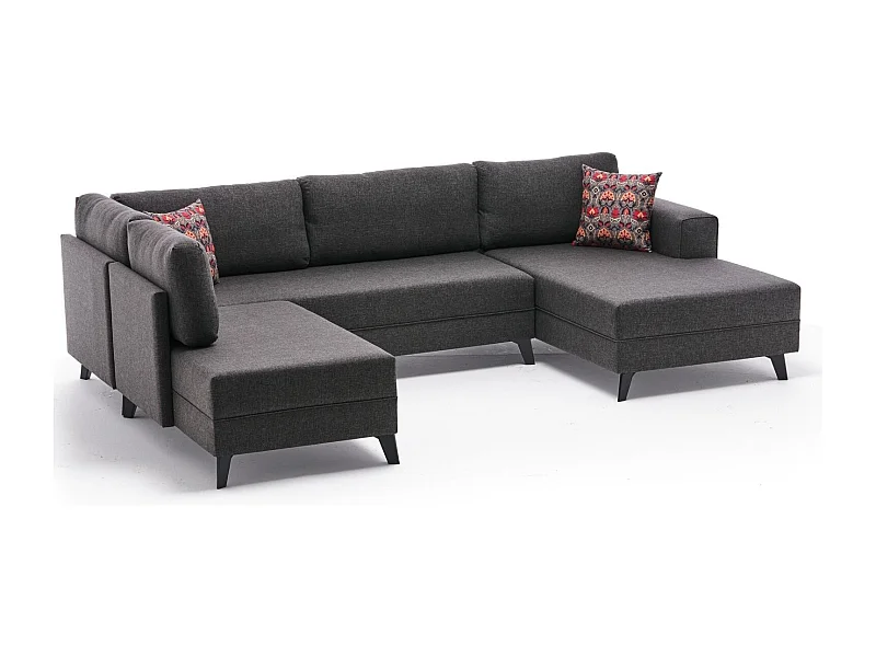 Panoramische bank antraciet stof met modulaire chaise longues Kinju 305 cm